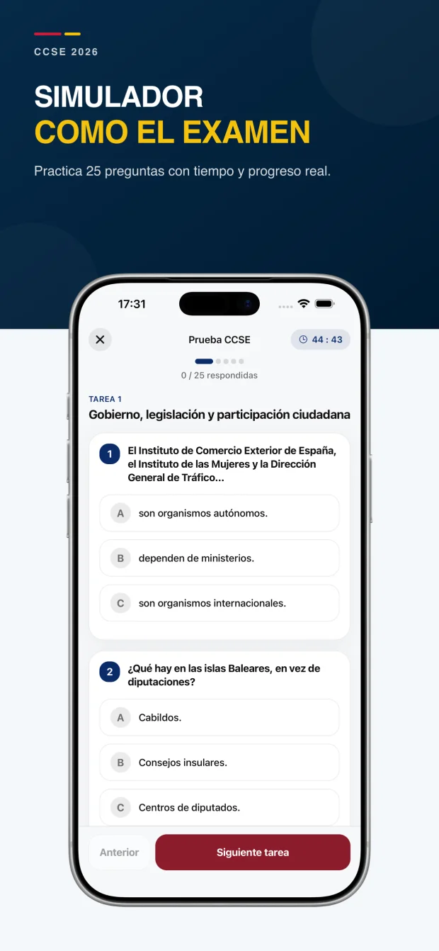 Simulador con el formato del examen de CCSE App